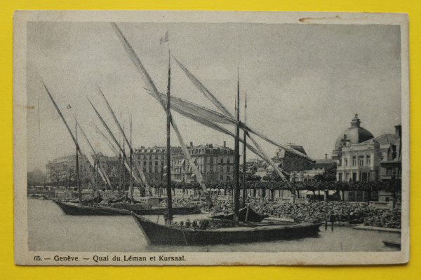 Ansichtskarte AK Genf / Quai du Leman / 1905-1915 / Kursaal – Segelschiffe – Baumaterial – Stein – Barque
